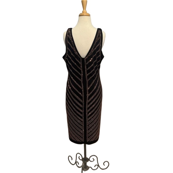 Carmen Marc Valvo Black and Rose Gold Studded Bodycon Dress - XL - Picture 3 of 7